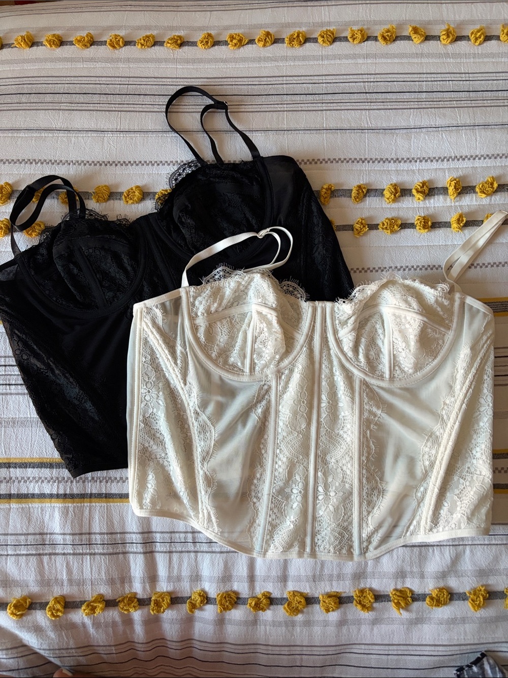 Lace Longline Bustier Camisole — Black & White